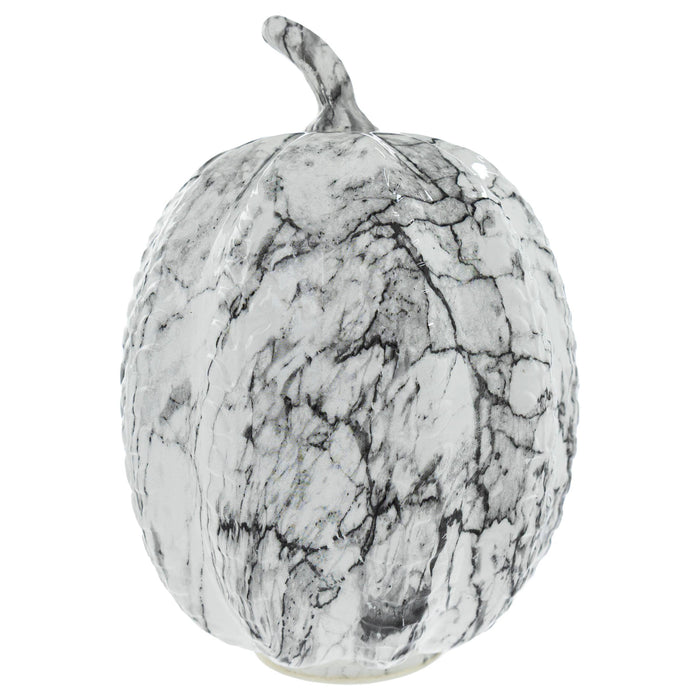 10" Black & White Marble Led Pumpkin Large Fall Autumn