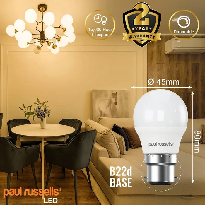 12 X LED Dimmable Golf B22 5.5W (40W) Warm White Bayonet Cap Light Bulbs — rear view