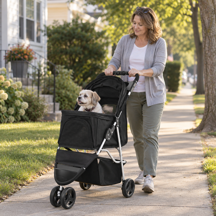 3-Wheel Foldable Pet Stroller for Dogs & Cats
