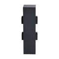 Black aluminium four socket outdoor garden power post unlit on a plain white studio background