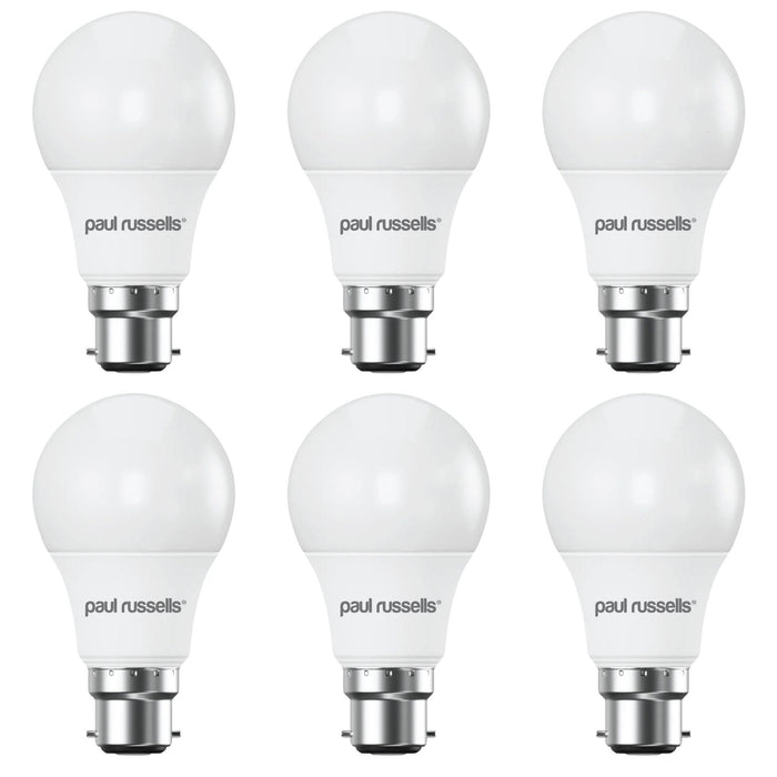 6 X LED Dimmable B22 8.5W (60W) Warm White GLS Bayonet Cap Light Bulbs by Paul Russells