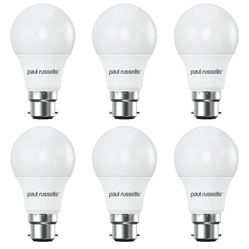 6 X LED Dimmable B22 8.5W (60W) Warm White GLS Bayonet Cap Light Bulbs by Paul Russells