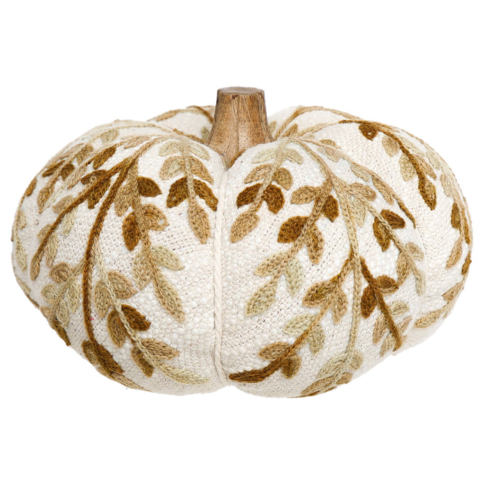 6.25" Tan Leaf Embroidered Pumpkin Fall Autumn