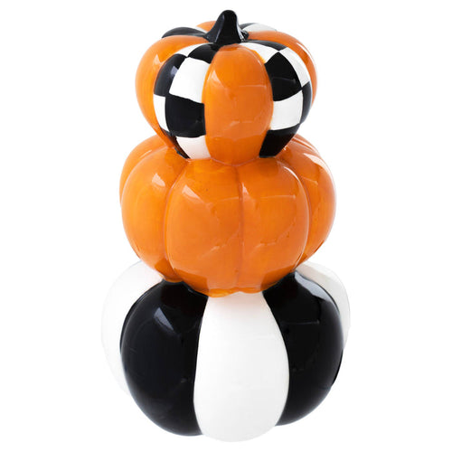 8.75" Halloween Check Tri-Stack Pumpkin Fall Autumn