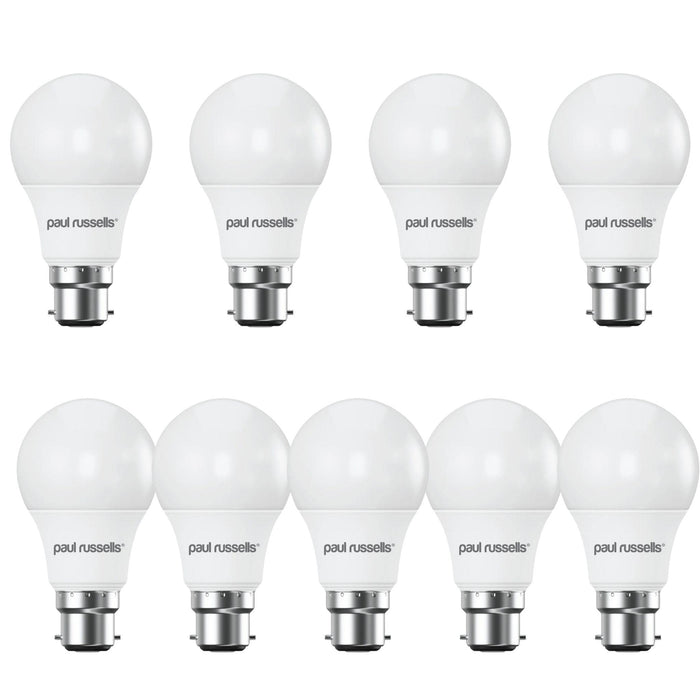 9 X LED Dimmable B22 8.5W (60W) Warm White GLS Bayonet Cap Light Bulbs by Paul Russells