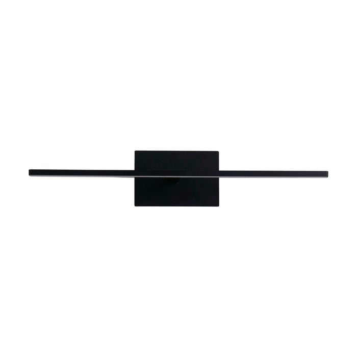 Amalfi matt black bathroom wall light unlit on white, slim bar with square backplate