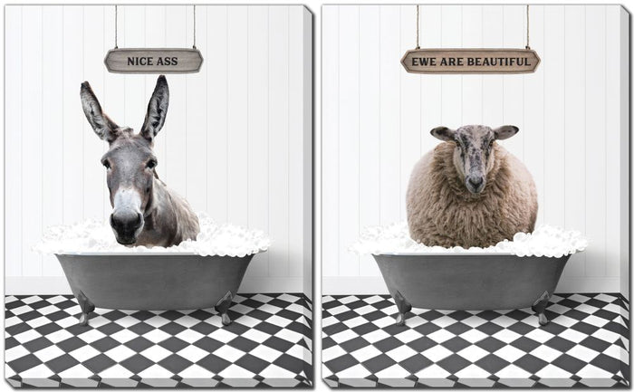 Animals in Bathtub Wall Art