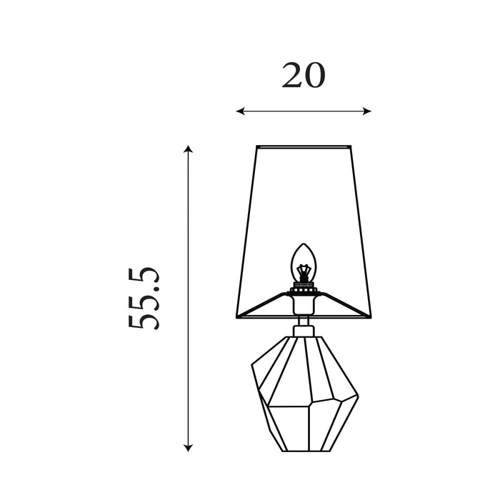 Dimension diagram of the Apex, Antique Brass and Black, Table Lamp - White Shade with height and width in cm.