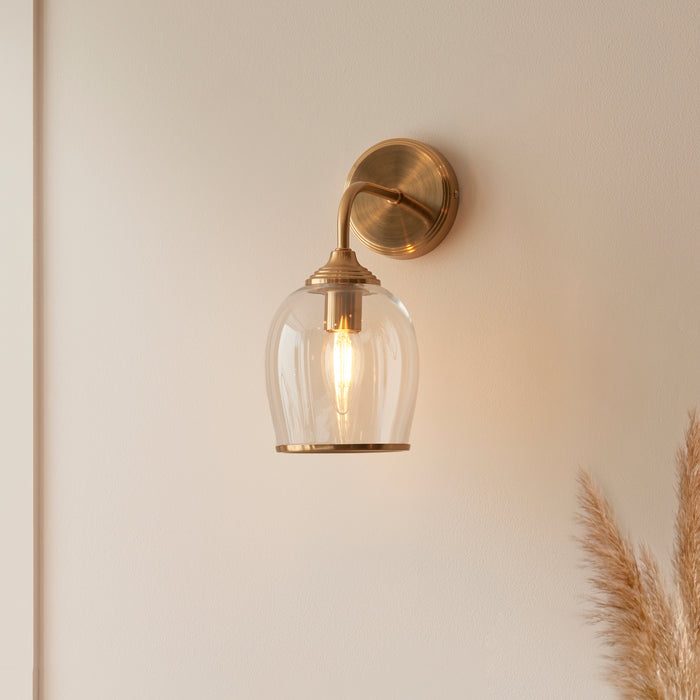 Ashcroft Brass Wall Light - Glass Shade by Endon Lighting — suits living rooms, bedrooms & hallways