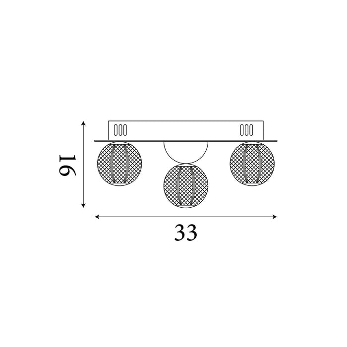 Dimension diagram of the Asteroid, Gold, Flush Ceiling Light - Integrated LED with height and width in cm.