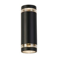 Austin black wall light lit up and down with clear glass bands on a slim cylinder