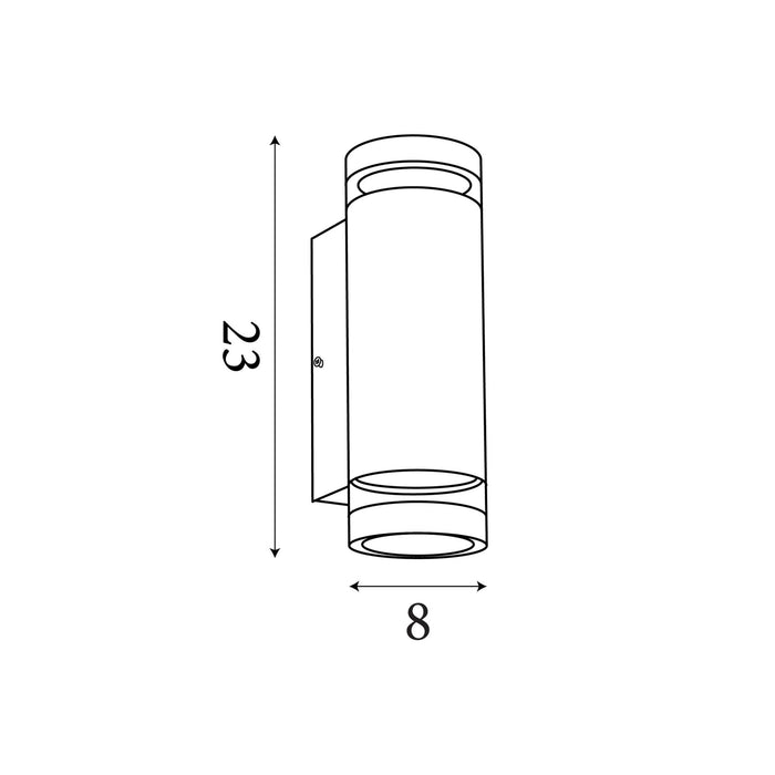 Dimension diagram of the Austin Outdoor, Black, Wall Light - IP44 showing height and width measurements in centimetres.