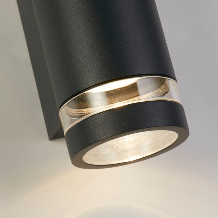 Detail of the Austin grey cylinder base, clear glass ring and recessed downlight casting light