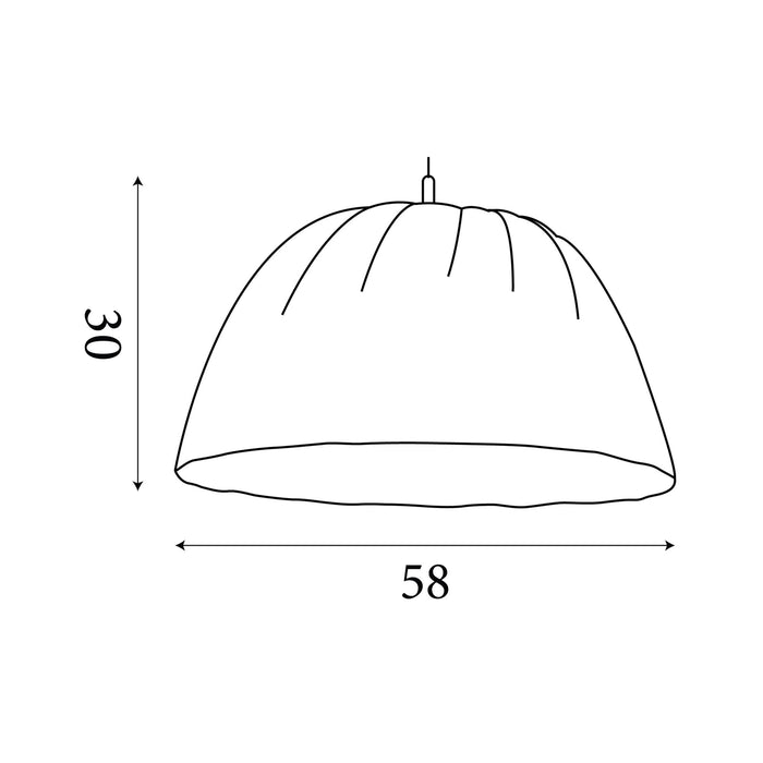 Dimension diagram of the Bamboo Ombre Stripe, Natural/Blue, Ceiling Lamp Shade - Dome with height and width in cm.