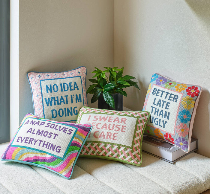 Better Late Than Ugly Embroidered Pillow