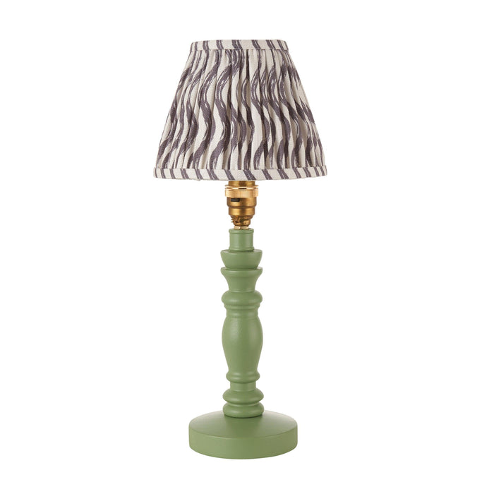 Bibury Green Table Lamp & Ripple 16cm Pearl Grey Shade — side profile