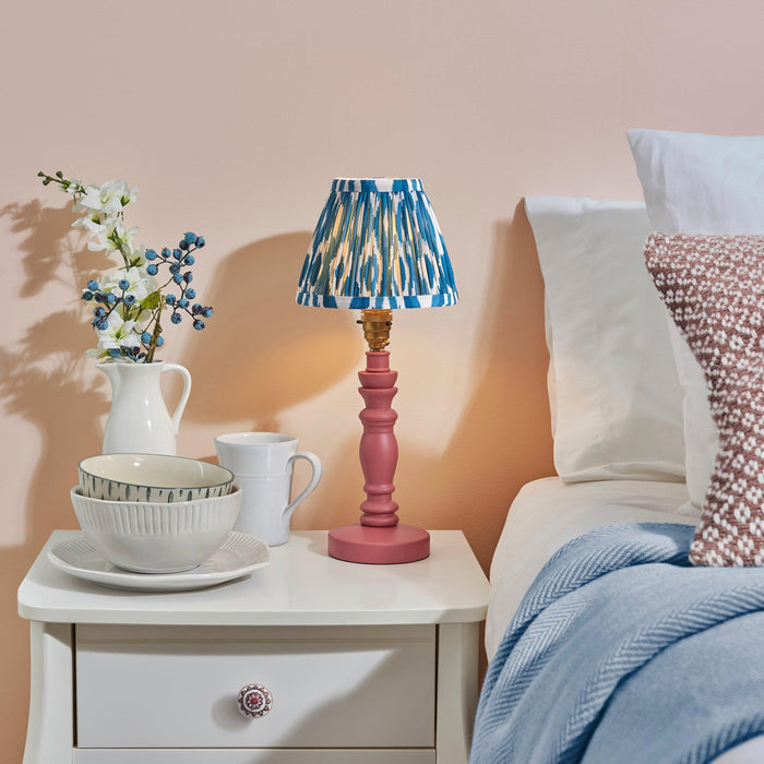 Bibury Pink Table Lamp & Ikat 16cm Marlin Blue Shade by Endon Lighting — suits living rooms, bedrooms & offices