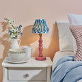 Bibury Pink Table Lamp & Ikat 16cm Marlin Blue Shade by Endon Lighting — suits living rooms, bedrooms & offices