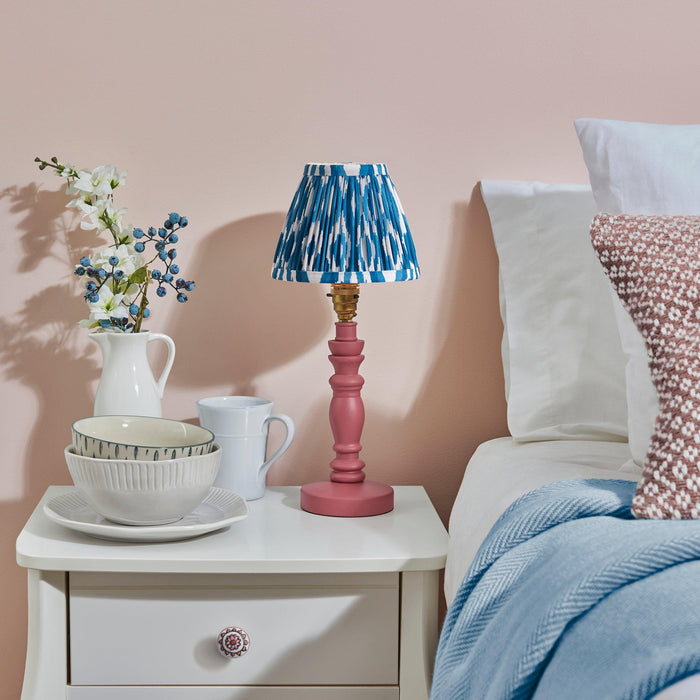 Bibury Pink Table Lamp & Ikat 16cm Marlin Blue Shade — rear view