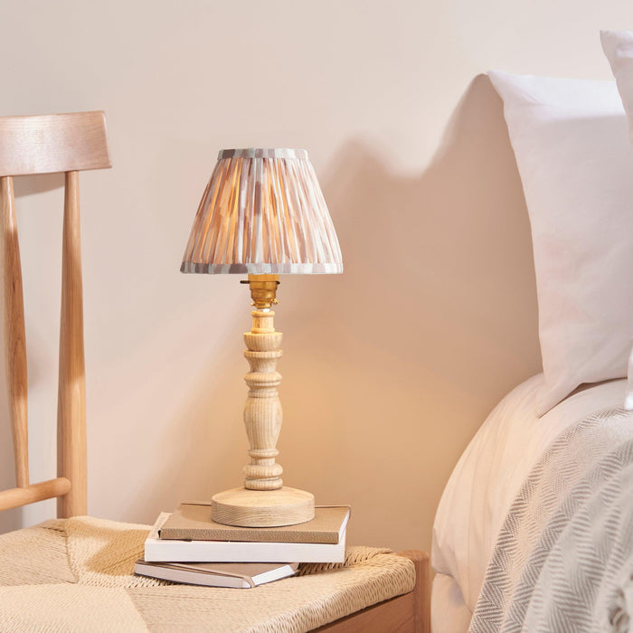 Bibury Wooden Table Lamp & Ikat 16cm Neutral Shade by Endon Lighting — suits living rooms, bedrooms & offices