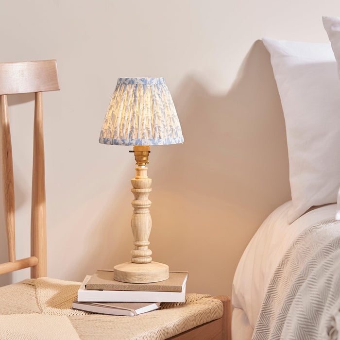Bibury Wooden Table Lamp & Leaf 16cm Shell Bay Blue Shade by Endon Lighting — suits living rooms, bedrooms & offices