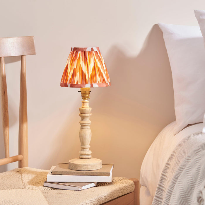 Bibury Wooden Table Lamp & Zigzag 16cm Apricot Orange Shade by Endon Lighting — suits living rooms, bedrooms & offices