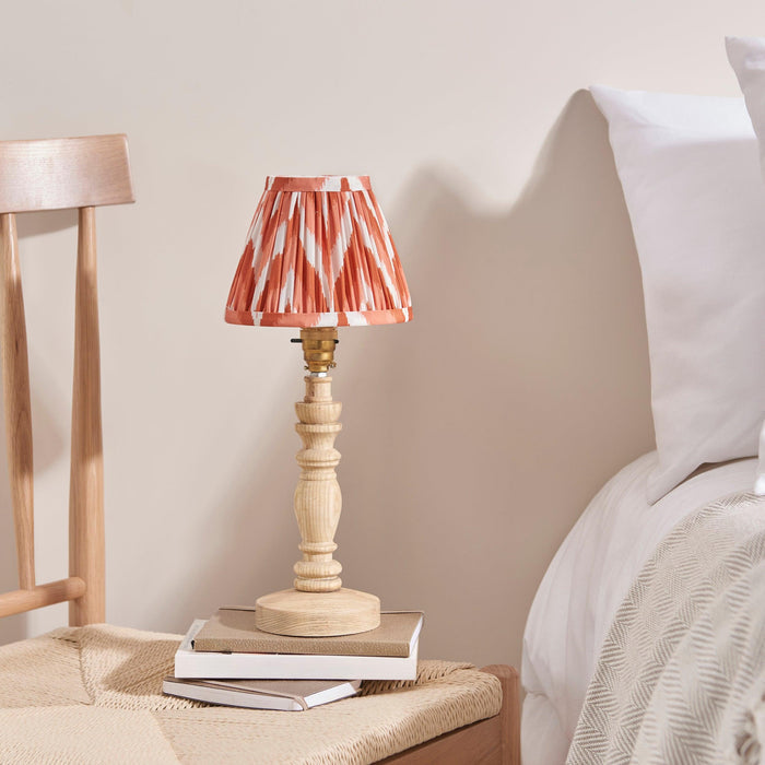Bibury Wooden Table Lamp & Zigzag 16cm Apricot Orange Shade — rear view