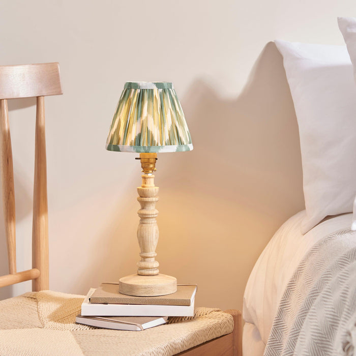 Bibury Wooden Table Lamp & Zigzag 16cm Cotswold Green Shade by Endon Lighting — suits living rooms, bedrooms & offices