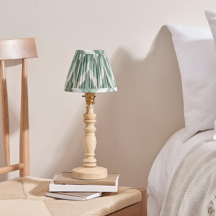 Bibury Wooden Table Lamp & Zigzag 16cm Cotswold Green Shade — rear view