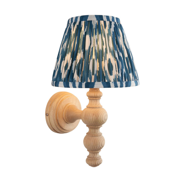 Bibury Wooden Wall Light & Ikat 20cm Marlin Blue Shade — alternate view