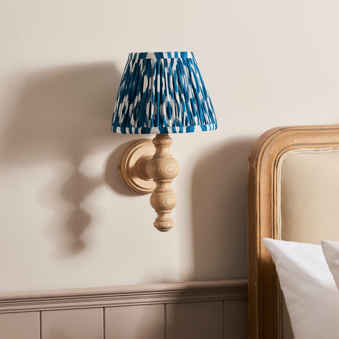 Bibury Wooden Wall Light & Ikat 20cm Marlin Blue Shade — lifestyle setting