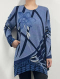 Blue Flower Print Tunic Top
