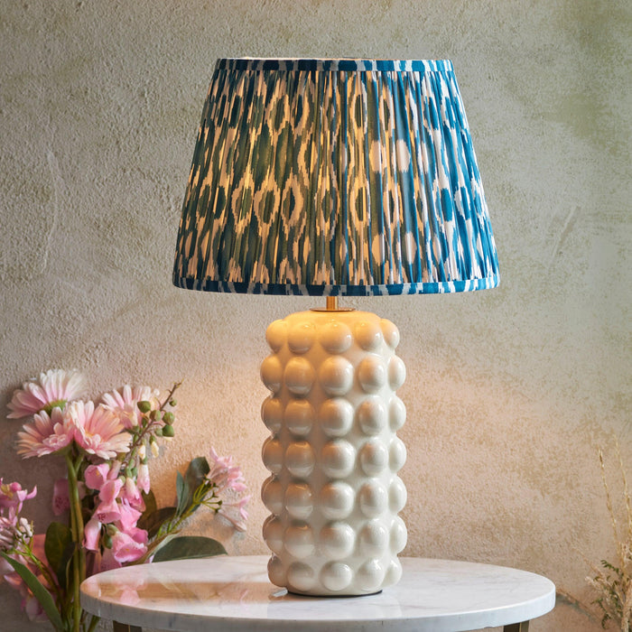 Bobble White Ceramic Table Lamp & Ikat 35cm Marlin Blue Shade by Endon Lighting — suits living rooms, bedrooms & offices