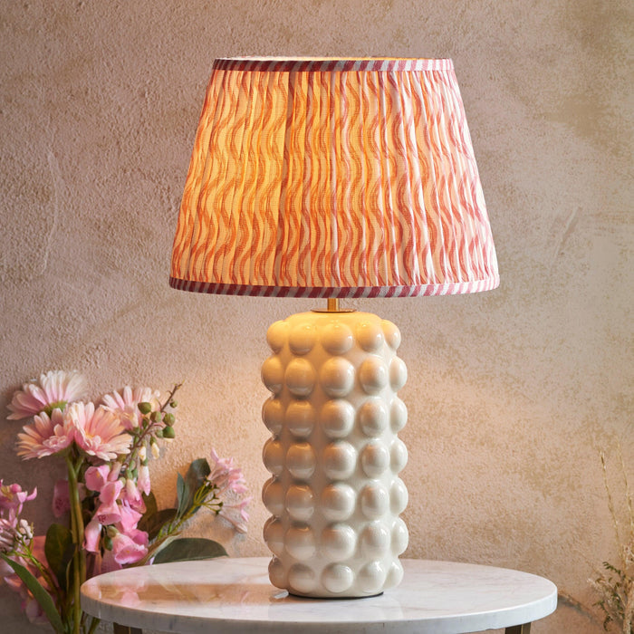 Bobble White Ceramic Table Lamp & Ripple 35cm Coral Pink Shade by Endon Lighting — suits living rooms, bedrooms & offices