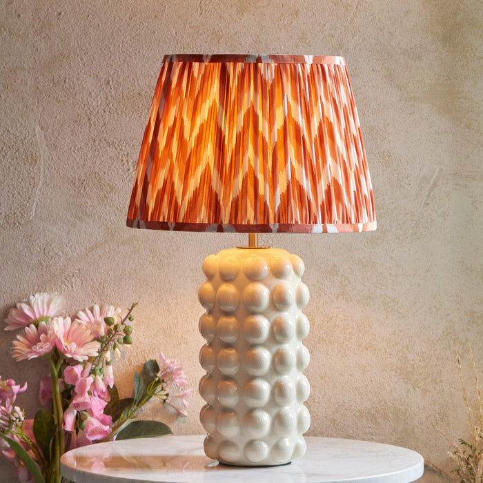Bobble White Ceramic Table Lamp & Zigzag 35cm Apricot Orange Shade by Endon Lighting — suits living rooms, bedrooms & offices