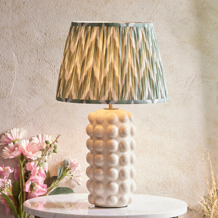 Bobble White Ceramic Table Lamp & Zigzag 35cm Cotswold Green Shade by Endon Lighting — suits living rooms, bedrooms & offices