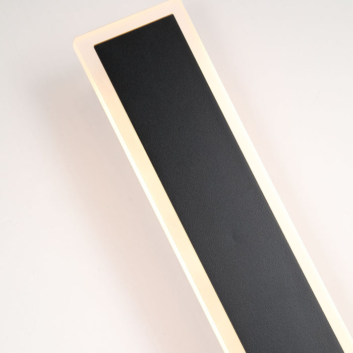 Close-up of the Bordo bar light's textured black face framed by its glowing LED edge