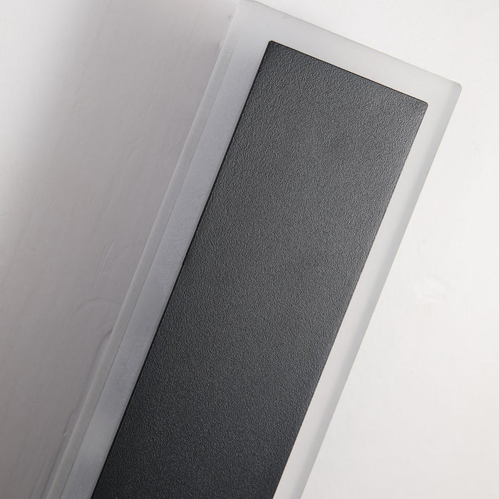 Close-up of the Bordo light's frosted diffuser frame and textured dark grey panel