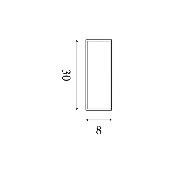 Dimension diagram of the Bordo Outdoor, Sand Black, Square LED Wall Light - IP65 with height and width in cm.