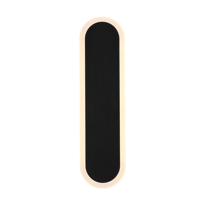 Bordo sand black LED wall light lit as a slim rounded oblong with a glowing warm white outline