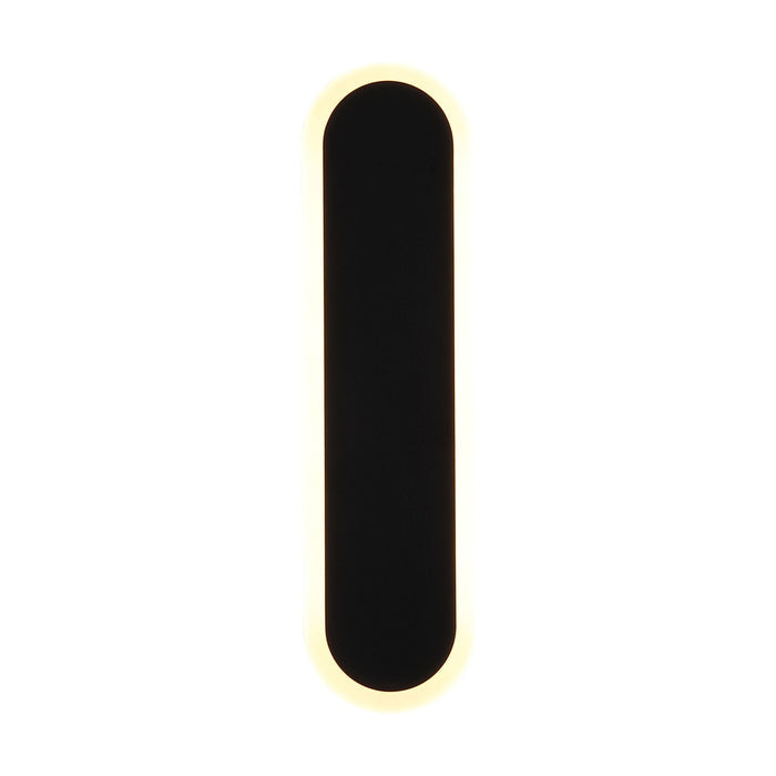 Bordo sand black oblong LED wall light unlit on white with brushed edge and rounded ends