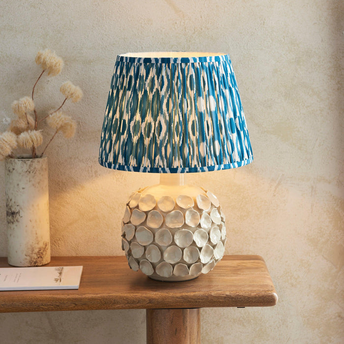 Borello Ivory Ceramic Table Lamp & Ikat 35cm Marlin Blue Shade by Endon Lighting — suits living rooms, bedrooms & offices