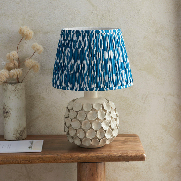 Borello Ivory Ceramic Table Lamp & Ikat 35cm Marlin Blue Shade — additional angle