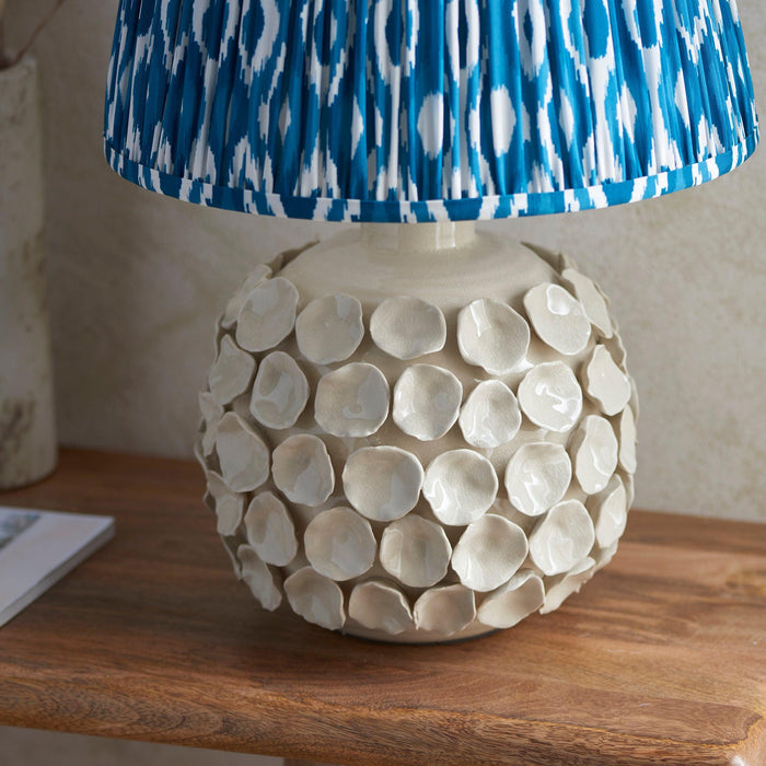 Borello Ivory Ceramic Table Lamp & Ikat 35cm Marlin Blue Shade — lifestyle setting