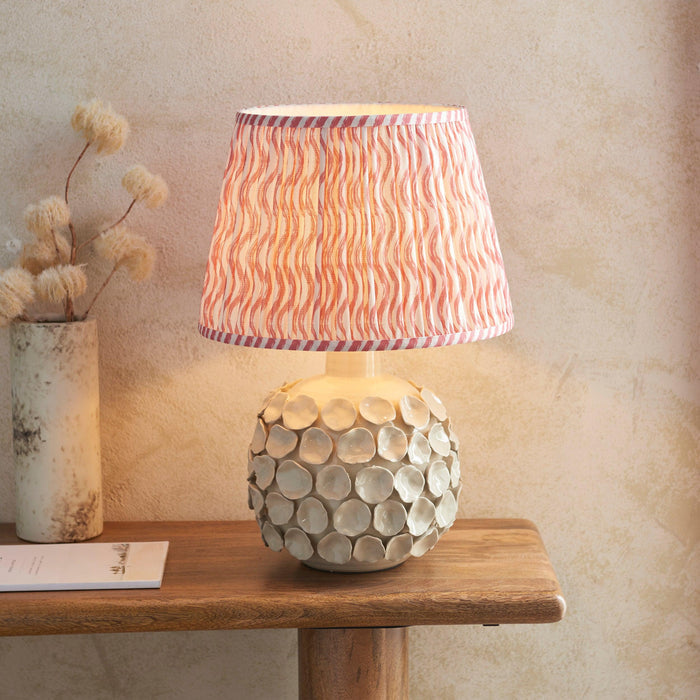 Borello Ivory Ceramic Table Lamp & Ripple 35cm Coral Pink Shade by Endon Lighting — suits living rooms, bedrooms & offices