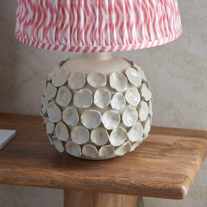Borello Ivory Ceramic Table Lamp & Ripple 35cm Coral Pink Shade — additional angle