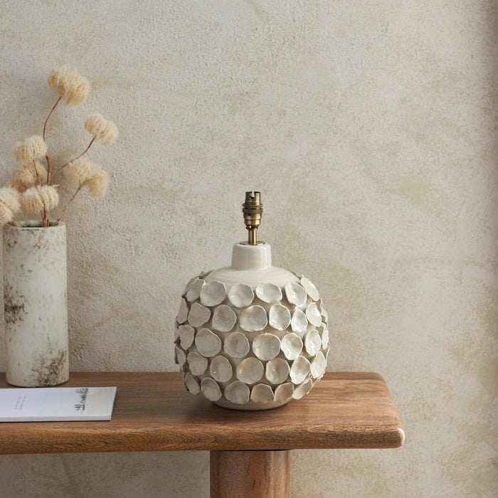 Borello Ivory Ceramic Table Lamp & Ripple 35cm Pearl Grey Shade — lifestyle setting