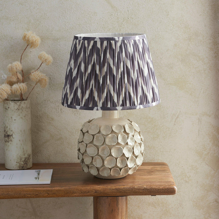 Borello Ivory Ceramic Table Lamp & Zigzag 35cm Pearl Grey Shade — additional angle