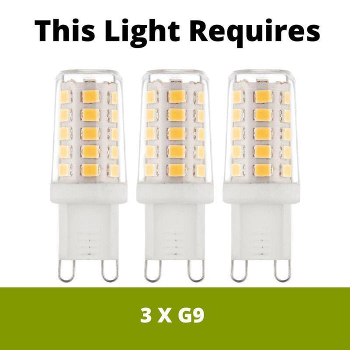 Boss 3 Light Brass Pendant With Opal Glass Shades requires 3 x G9 bulbs
