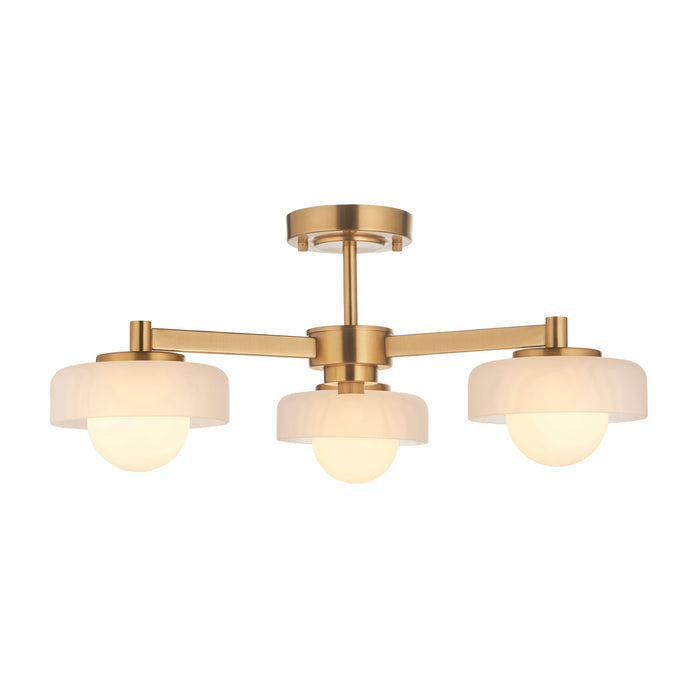 Boss 3 Light Brass Pendant With Opal Glass Shades — additional angle